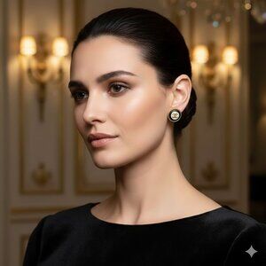 CHANEL Vintage 97A Clip-On Earrings • Black Enamel • Mother of Pearl • CC Logo